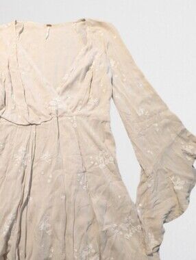 Free People Jasmine Embroidered Dress Boho Bell Sleeve Mini Dress Cream Size 4